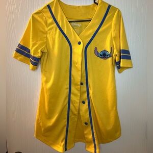 Disney Stitch‎ yellow baseball jersey short sleeve button down women’s medium